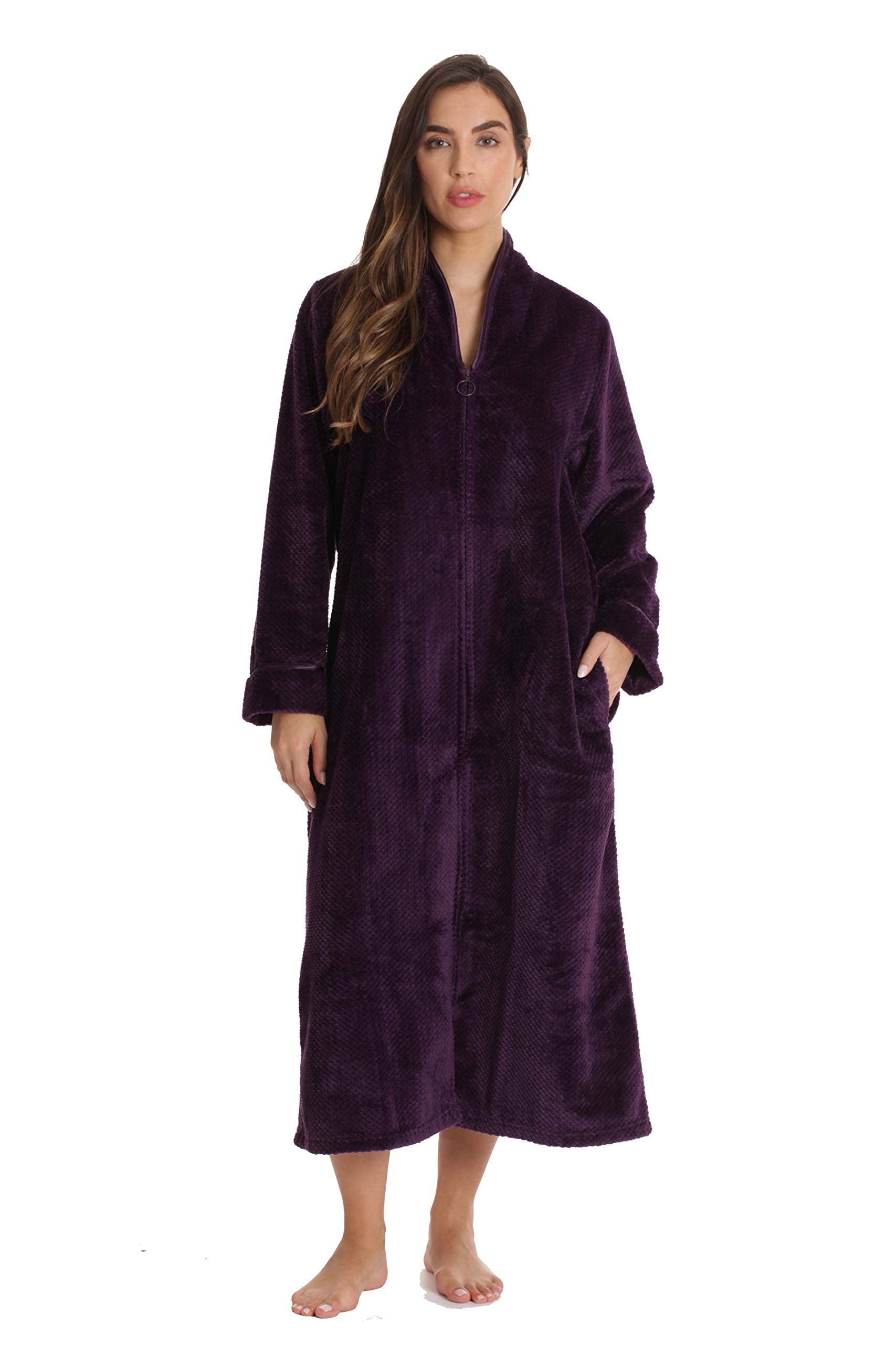 Just Love Textured Plush Zipper Lounger Robe for Women (Wine, Large ...