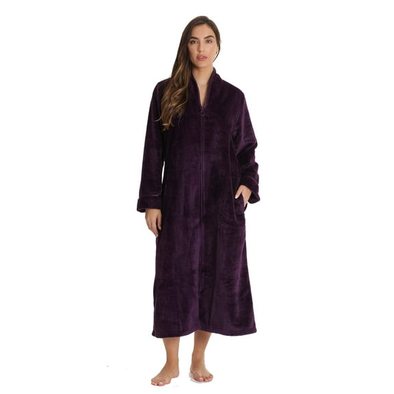 Just Love Textured Plush Zipper Lounger Robe for Women (Wine, Large)
