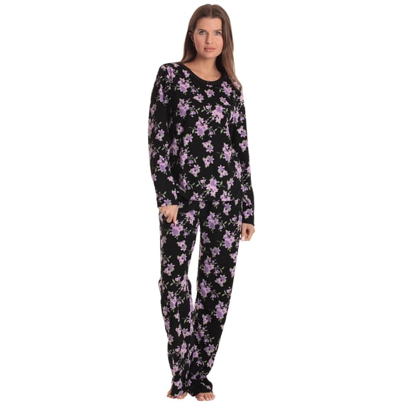 Just Love Thermal Fleece Pajamas for Women (Antique Floral Black, Large)