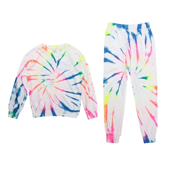 Just Love Tie Dye Long Sleeve T-Shirt and Jogger Pants for Girls (Tie Dye Neon Bright Rainbow, 10-12 Years)