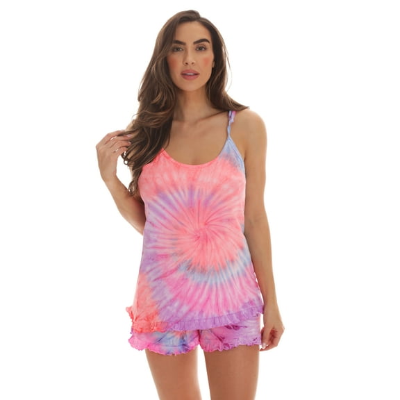 Just Love Tie Dye Pajama Short Set with Ruffle Detail (Tie Dye Colorful Swirl, 2X)