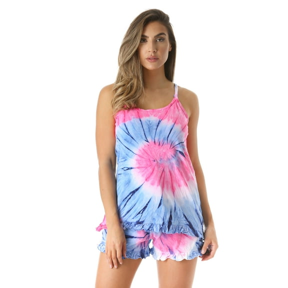 Just Love Tie Dye Pajama Short Set with Ruffle Detail (Tie Dye Swirl, Large)
