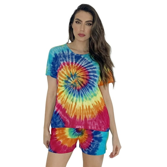 Just Love Tie Dye Shorts Set for Women 6859-10106-1X (Tie Dye Bright Swirl Short Sleeve, Medium)