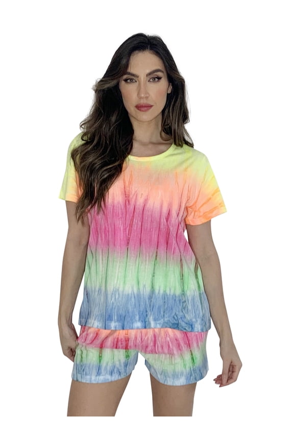 Tie Dye Shorts Set for Women Tie Dye Rainbow Short Sleeve (Tie Dye Rainbow Short Sleeve, Medium)