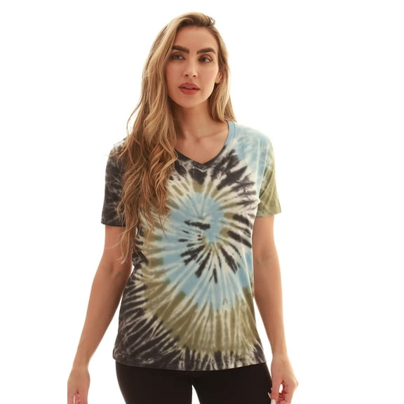 Just Love Tie Dye V-neck T-Shirt (Tie Dye Black Grey Blue, Large)
