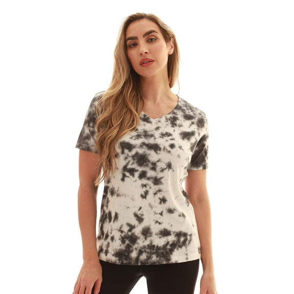 Just Love Tie Dye V-neck T-Shirt (Tie Dye Black White, Medium)