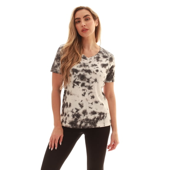 Just Love Tie Dye V-neck T-Shirt (Tie Dye Black White, X-Large)