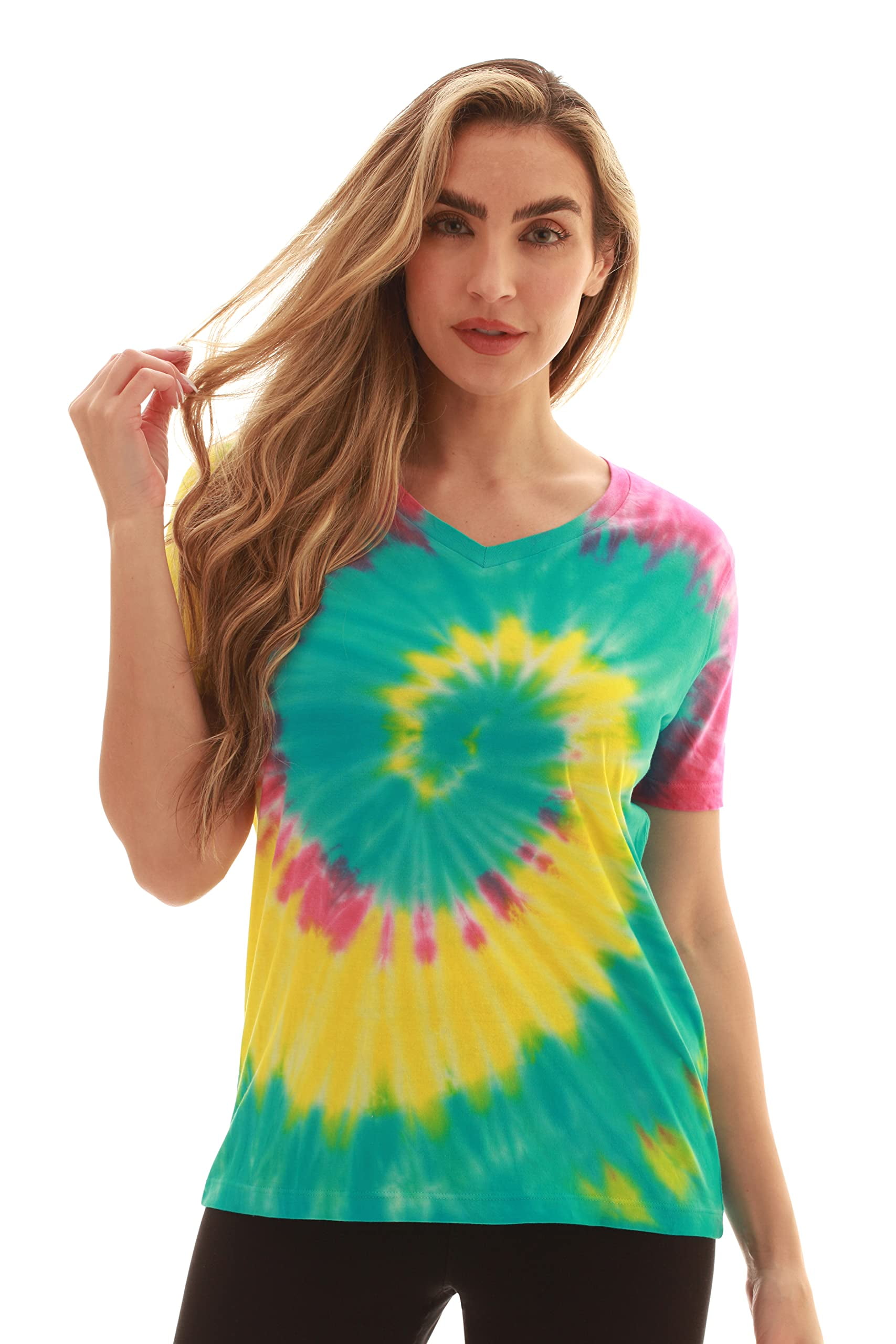 Just Love Tie Dye Vneck TShirt (Tie Dye Blue Yellow Red, Large