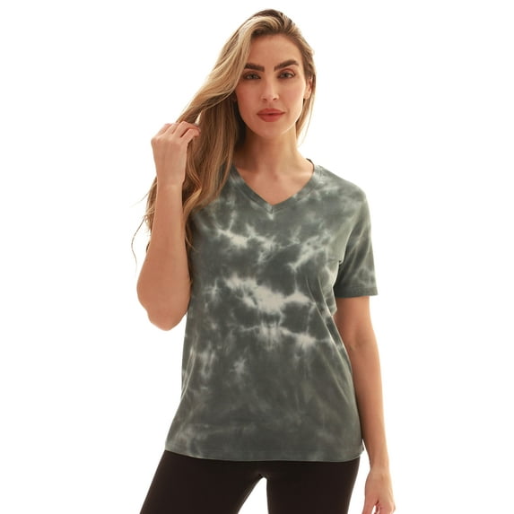 Just Love Tie Dye V-neck T-Shirt (Tie Dye Grey, Medium)