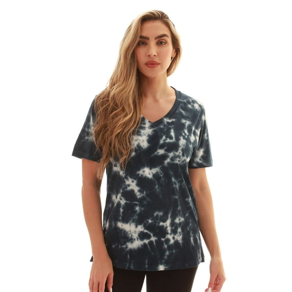 Just Love Tie Dye V-neck T-Shirt (Tie Dye Navy, Medium)