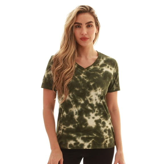 Just Love Tie Dye V-neck T-Shirt (Tie Dye Olive, Medium)