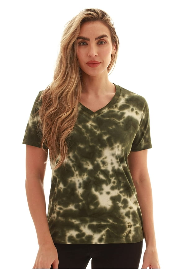 Tie Dye V-neck T-Shirt (Tie Dye Olive, Small)