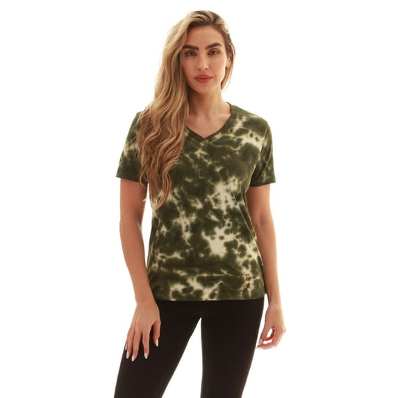 Just Love Tie Dye V-neck T-Shirt (Tie Dye Olive, X-Large)