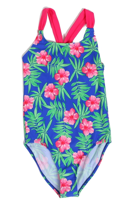 Tropical Floral Racerback Upper Body Strap One-Piece Swimsuit (Girl's)