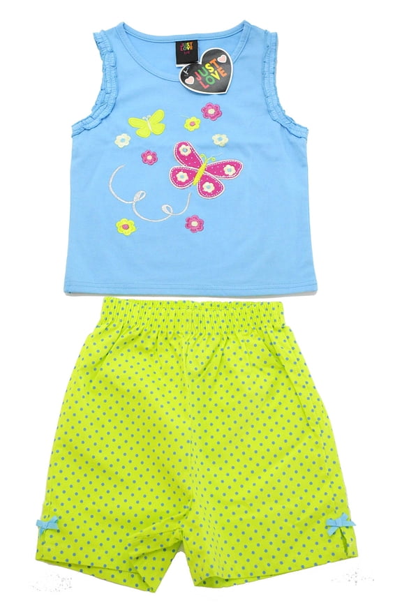 Two Piece Girls Shorts Set (Blue Butterfly, 3T)