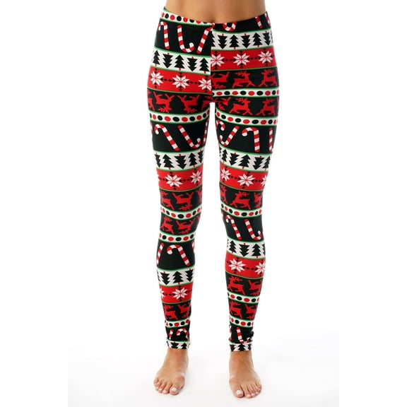 Just Love Ugly Christmas Holiday Leggings (Candycane Snowflake Fairisle, 2X)