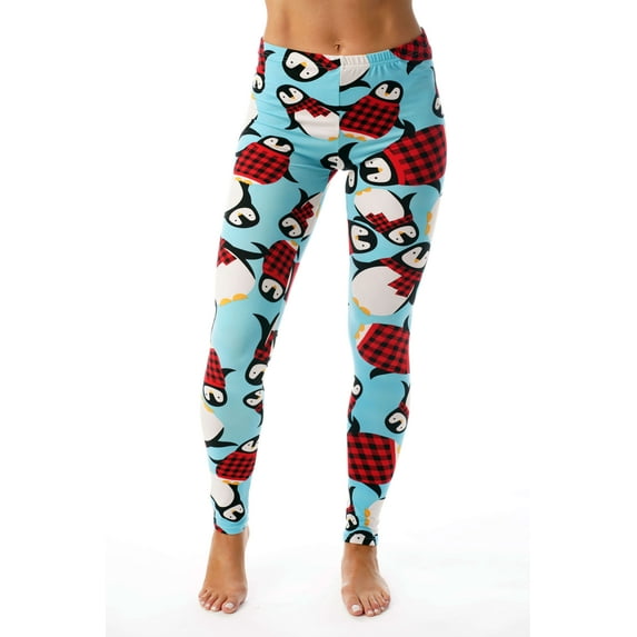 Just Love Ugly Christmas Holiday Tossed Penguin Leggings (Women's)