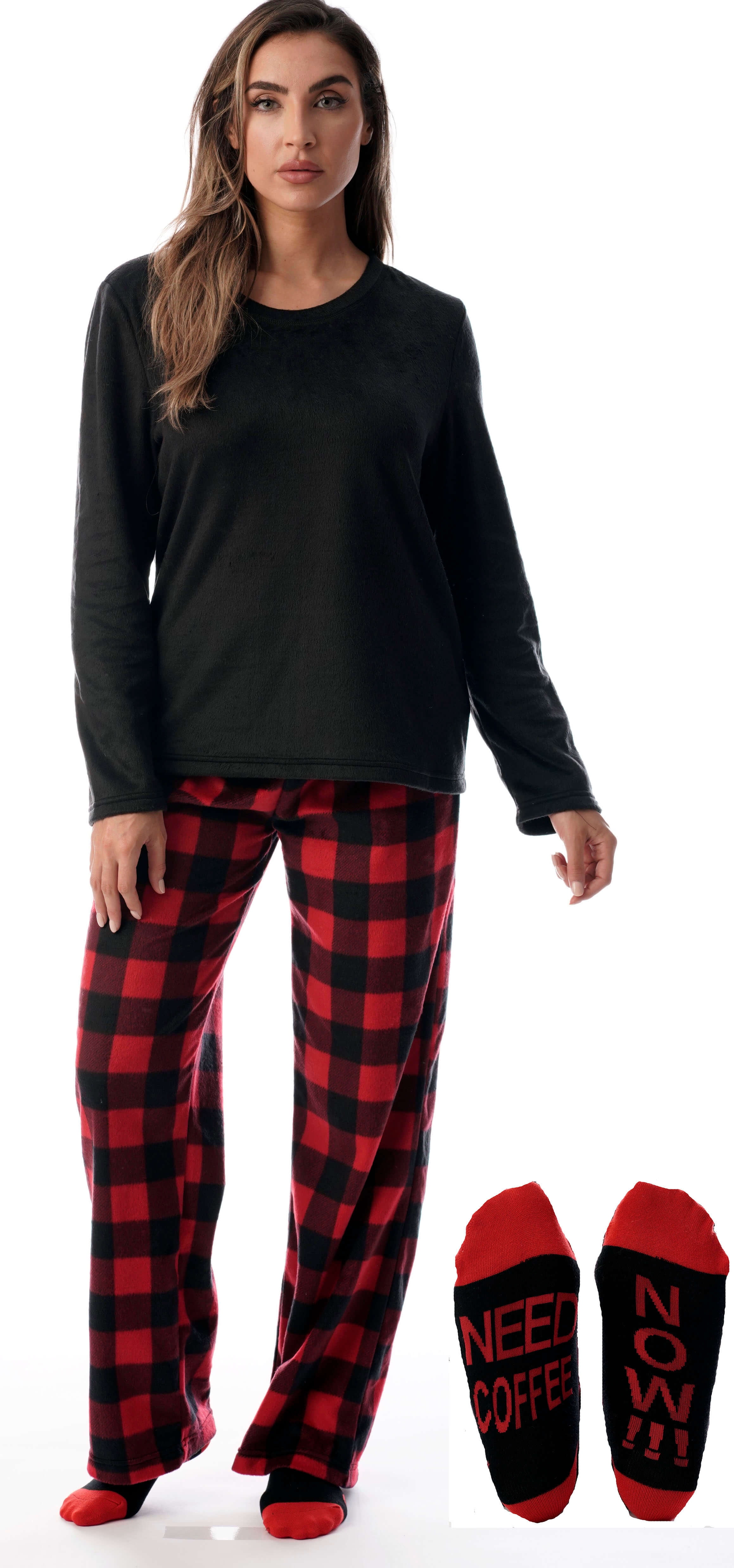 Ultra-Soft Women's Pajama Set - Plaid Nightgown With Matching Socks (Buffalo Plaid)