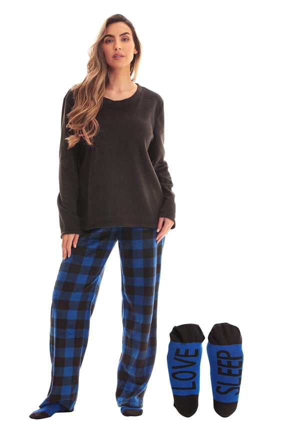 Ultra-Soft Womens Pajama Pant Set with Nightgown & Matching Socks  Luxurious Sleepwear (Buffalo Plaid Royal Black, 2X Plus)