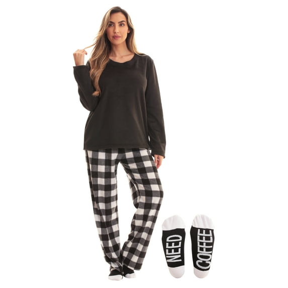 Just Love Ultra-Soft Womens Pajama Pant Set with Nightgown & Matching Socks Luxurious Sleepwear (Buffalo Plaid White Black, X-Large)