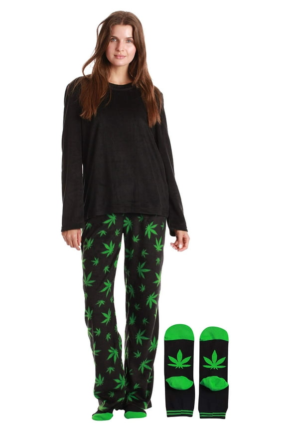 Ultra-Soft Womens Pajama Pant Set with Nightgown & Matching Socks Luxurious Sleepwear