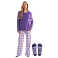 thumbnail image 1 of Just Love Ultra-Soft Womens Pajama Pant Set with Nightgown & Matching Socks  Luxurious Sleepwear (Purple Plaid, 1X), 1 of 6