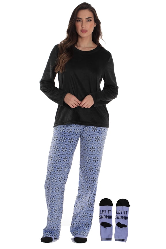 Ultra-Soft Women’s Pajama Pant Set - Nightgown with Matching Socks (Purple - Snowflake, 3X)
