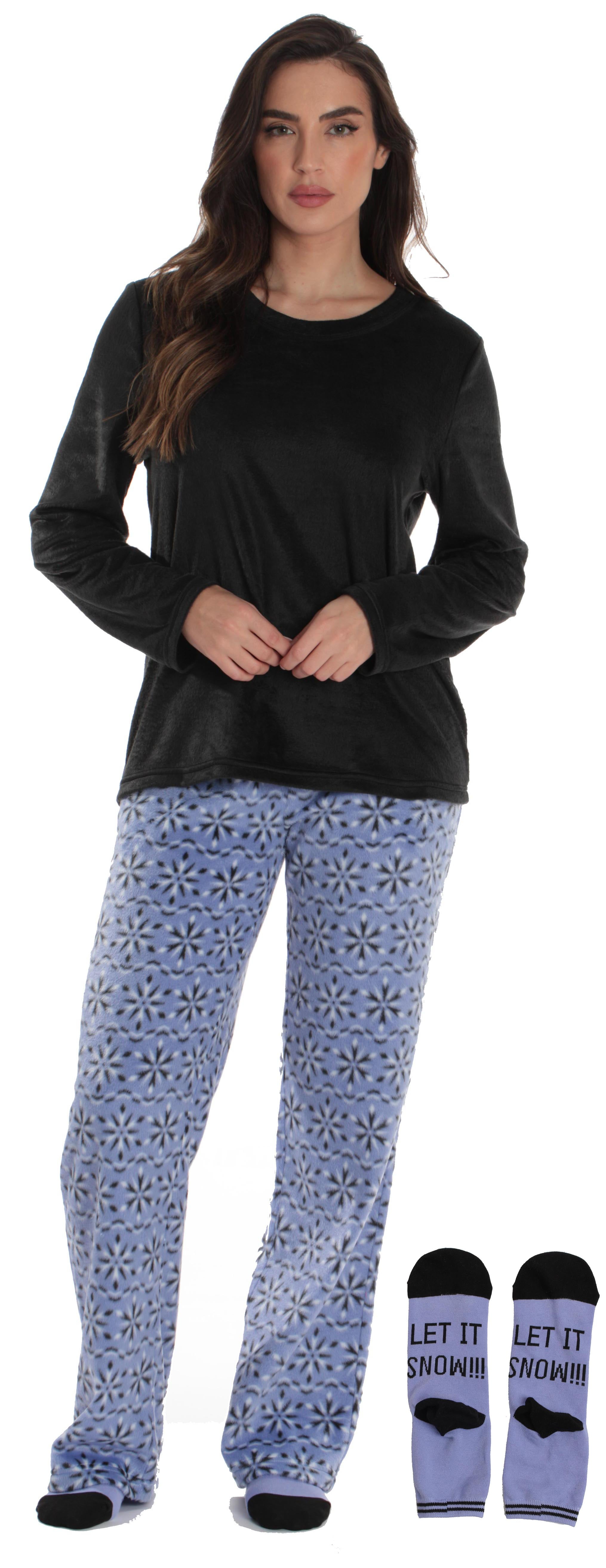 Just Love Women's Ultra-Soft Minky Fleece Pajama Set - Pants, Top & Socks, Holiday Prints