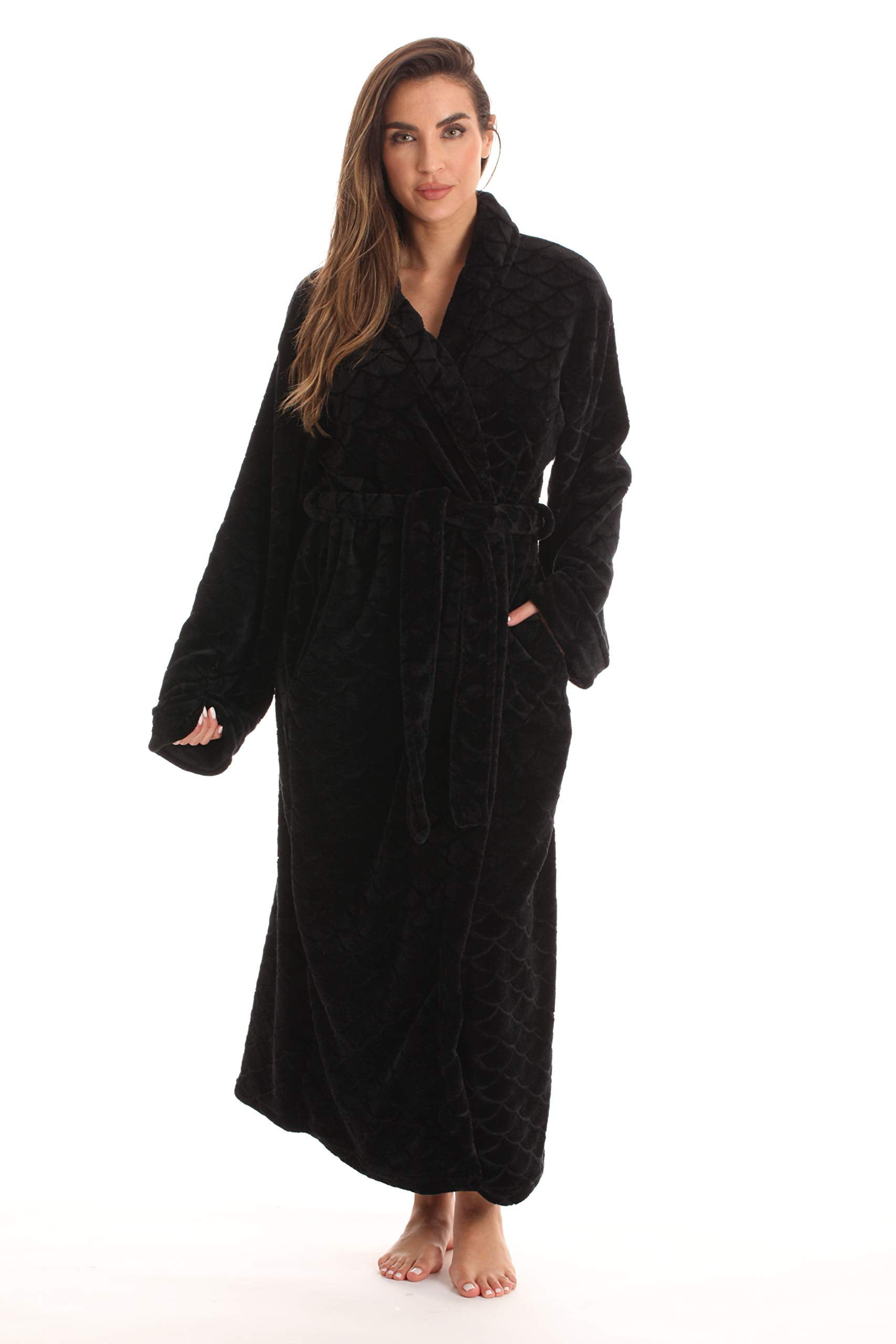 Just Love Velour Kimono Robe Hooded Bath Robes for Women Maxi Length