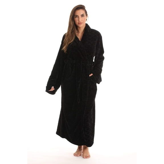 Just Love Velour Robe Bath Robes for Women Maxi Length (Black, X-Large)