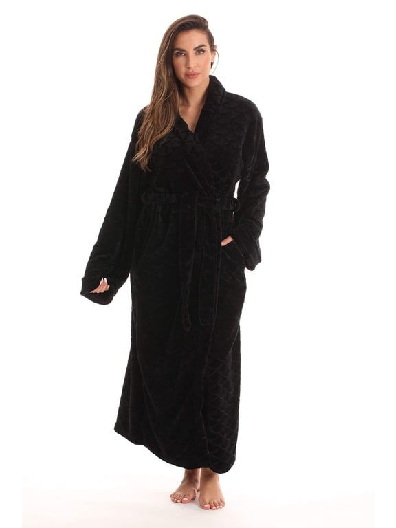 Velour Robe Bath Robes for Women Maxi Length (Black, X-Large)