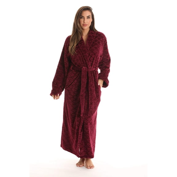Just Love Velour Robe Bath Robes for Women Maxi Length (Burgundy, X-Large)