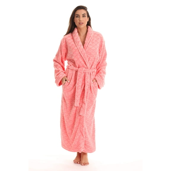 Just Love Velour Robe Bath Robes for Women Maxi Length (Coral, 1X)