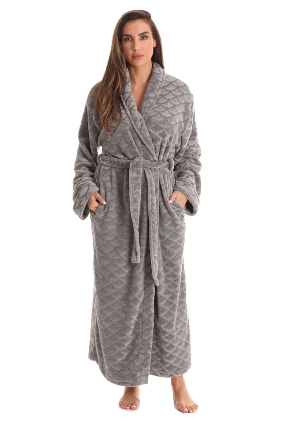 Velour Robe Bath Robes for Women Maxi Length (Grey, Medium)