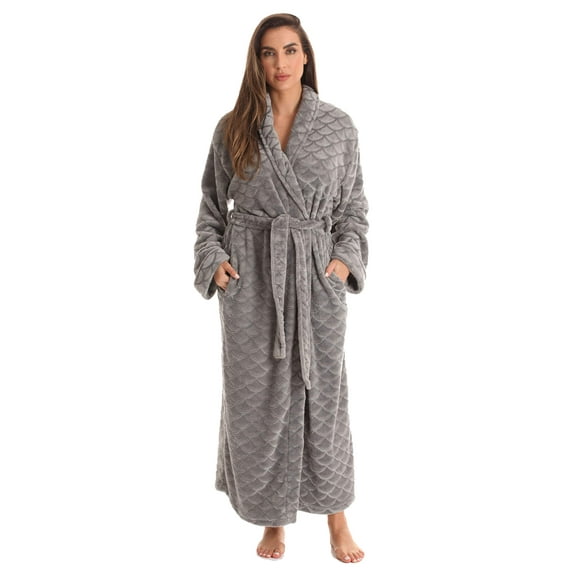 Just Love Velour Robe Bath Robes for Women Maxi Length (Grey, Small)