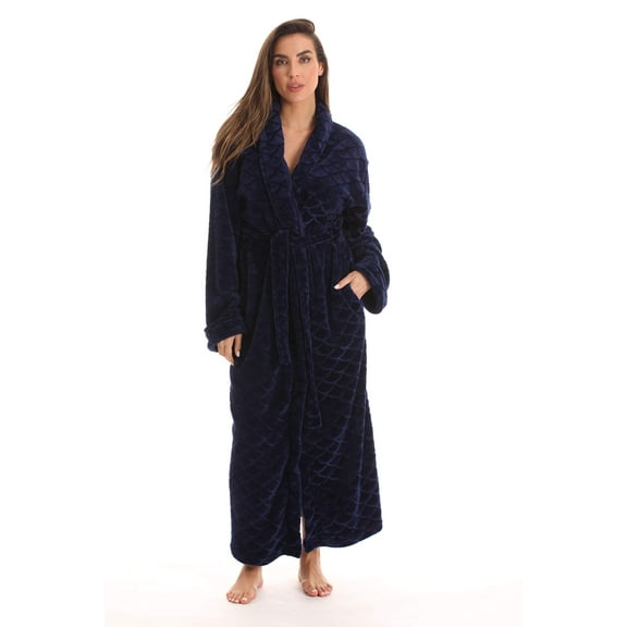 Just Love Velour Robe Bath Robes for Women Maxi Length (Navy, 2X)