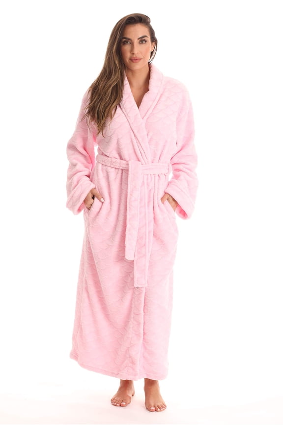 Velour Robe Bath Robes for Women Maxi Length (Pink, Medium)