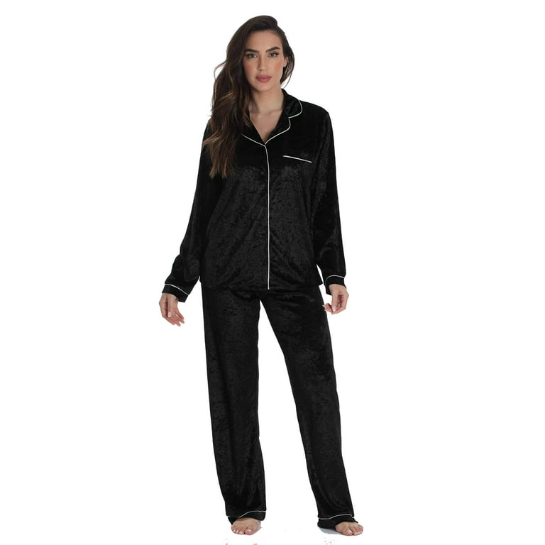 Women's Velour Pajama Set in Black
