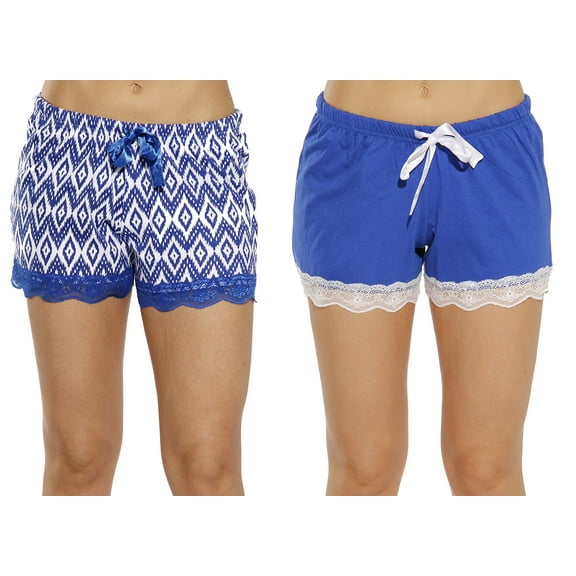 Just Love Womans Pajamas Shorts PJs Sleepwear (Pack of 2) 6334-10100-BLK-L (Navy - Ikat Chevron (Pack of 2), X-Large)