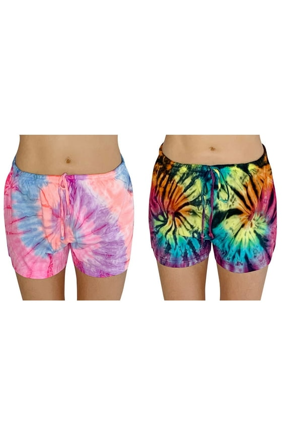 Womans Pajamas Shorts PJs Sleepwear (Pack of 2) 6861-I-XL (Tie Dye Group 5, Medium)
