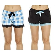 Just Love Womans Pajamas Shorts - PJs - Sleepwear (Pack of 2) (Black - Aqua Plaid (Pack of 2), Large)