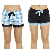 Just Love Women’s Pajama Shorts – Soft Cotton Lounge Sleep Shorts with Drawstring Waist (Black - Aqua Plaid (Pack of 2), Small)
