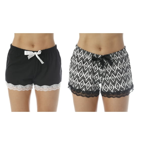 Just Love Women’s Pajama Shorts – Soft Cotton Lounge Sleep Shorts with Drawstring Waist (Black - Ikat Chevron (Pack of 2), Small)