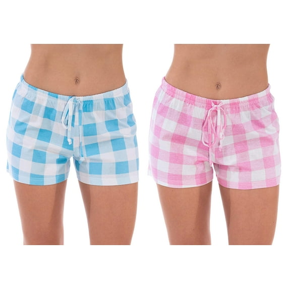 Just Love Women’s Pajama Shorts – Soft Cotton Lounge Sleep Shorts with Drawstring Waist (Buffalo Plaid - Pack 3, X-Large)