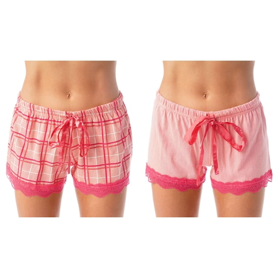 Just Love Womans Pajamas Shorts - PJs - Sleepwear (Pack of 2) (Coral Plaid - Coral Solid (Pack of 2), X-Large)