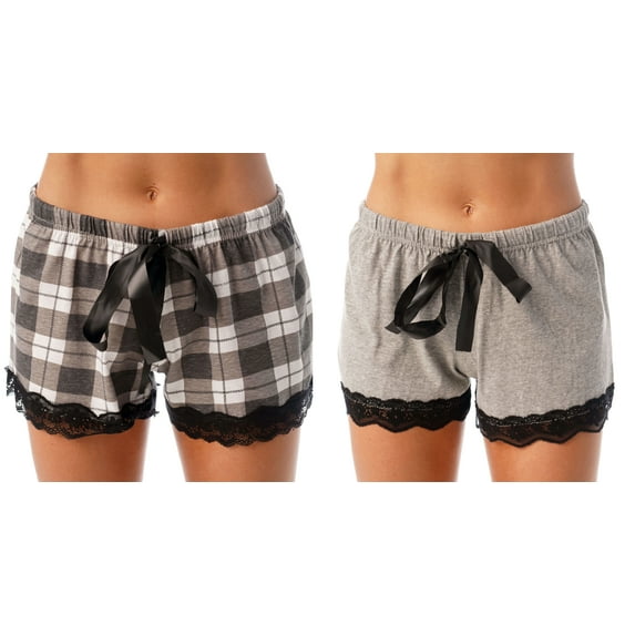 Just Love Womans Pajamas Shorts - PJs - Sleepwear (Pack of 2) (Grey Plaid - Grey Solid (Pack of 2), 3X)