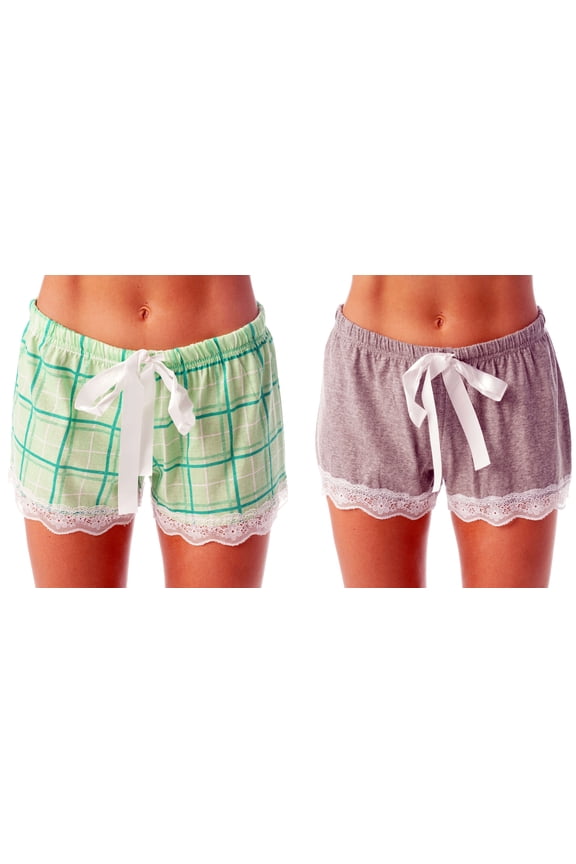 Womans Pajamas Shorts - PJs - Sleepwear (Pack of 2) (Mint Plaid - Grey Plaid (Pack of 2), Large)