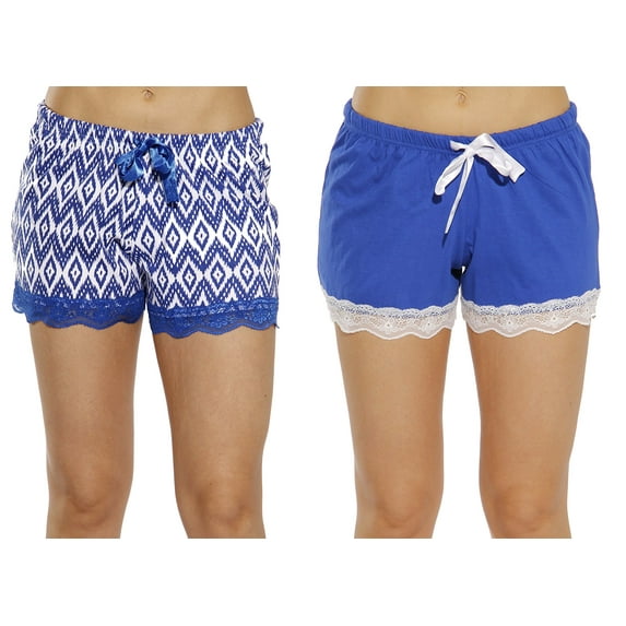 Just Love Women’s Pajama Shorts – Soft Cotton Lounge Sleep Shorts with Drawstring Waist (Navy - Ikat Chevron (Pack of 2), Small)