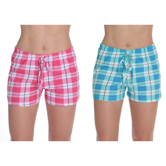 Just Love Women’s Pajama Shorts – Soft Cotton Lounge Sleep Shorts with Drawstring Waist (Plaid Blue - Plaid Pink (Pack of 2), X-Large)