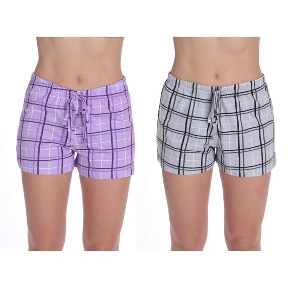 Just Love Womans Pajamas Shorts - PJs - Sleepwear (Pack of 2) (Plaid Purple - Plaid Grey (Pack of 2), Small)